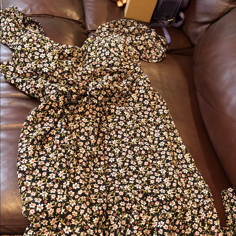 Lily Rose Black Mini Dress with Pink & Cream Floral Print